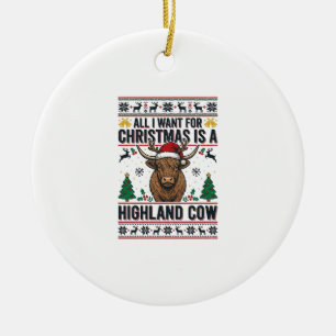 Highland Cow Christmas Vintage Engraving Shirt Des Ceramic Ornament
