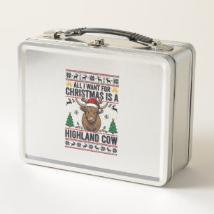 Highland Cow Christmas Vintage Engraving Shirt Des Metal Lunch Box