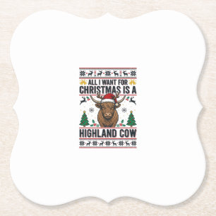 Highland Cow Christmas Vintage Engraving Shirt Des Paper Coaster