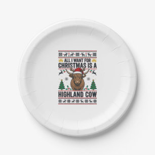 Highland Cow Christmas Vintage Engraving Shirt Des Paper Plate