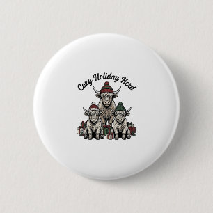 Highland Cow Christmas Vintage Holiday Herd Art 6 Cm Round Badge