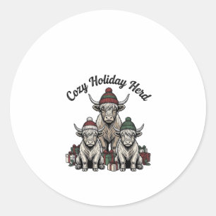 Highland Cow Christmas Vintage Holiday Herd Art Classic Round Sticker