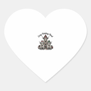 Highland Cow Christmas Vintage Holiday Herd Art Heart Sticker