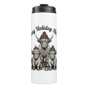 Highland Cow Christmas Vintage Holiday Herd Art Thermal Tumbler