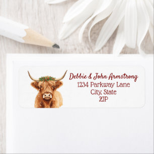 Highland Cow Christmas Wreath Return Address Label