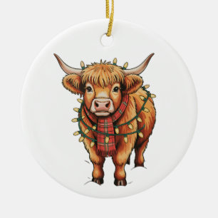 Highland Cow Christmas Xmas Santa Baby Wooly Farm Ceramic Ornament