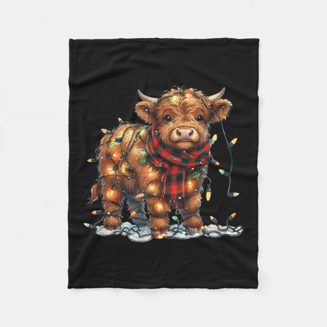 Highland Cow Christmas Xmas Santa Baby Wooly Farm  Fleece Blanket (Front)