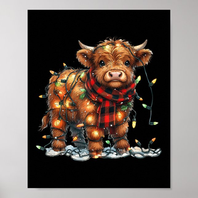 Highland Cow Christmas Xmas Santa Baby Wooly Farm  Poster (Front)