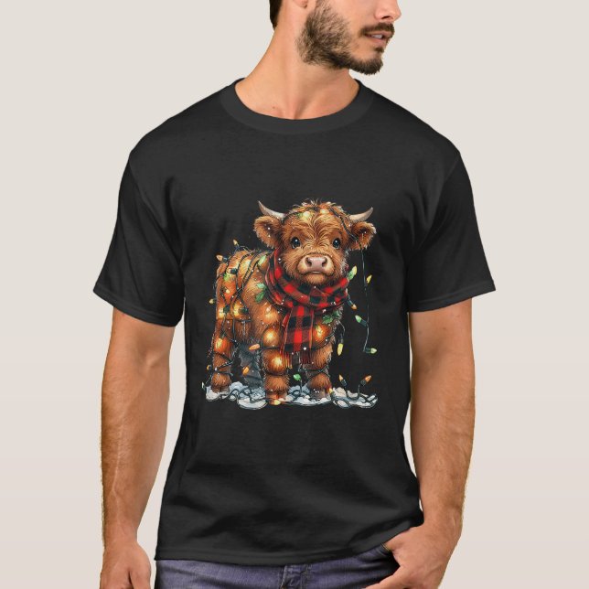 Highland Cow Christmas Xmas Santa Baby Wooly Farm  T-Shirt (Front)