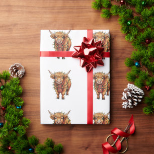 Highland Cow Christmas Xmas Santa Baby Wooly Farm Wrapping Paper