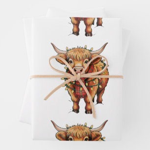 Highland Cow Christmas Xmas Santa Baby Wooly Farm Wrapping Paper Sheet