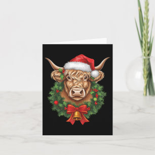Highland Cow Christmas Xmas Santa Wooly Farm Anima Card