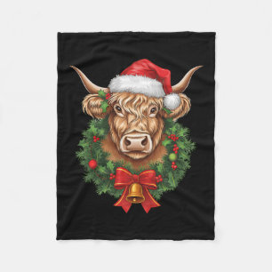 Highland Cow Christmas Xmas Santa Wooly Farm Anima Fleece Blanket