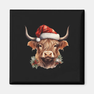 Highland Cow Christmas Xmas Santa Wooly Farm Anima Magnet
