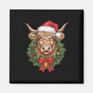 Highland Cow Christmas Xmas Santa Wooly Farm Anima Magnet