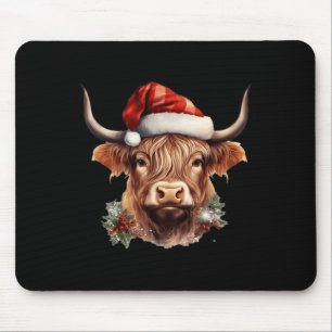 Highland Cow Christmas Xmas Santa Wooly Farm Anima Mouse Pad