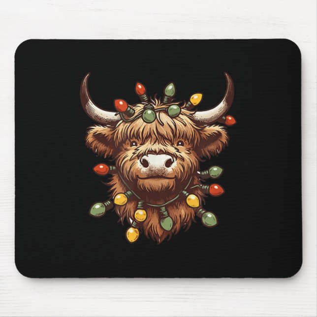 Highland Cow Christmas Xmas Santa Wooly Farm Anima Mouse Pad (Front)