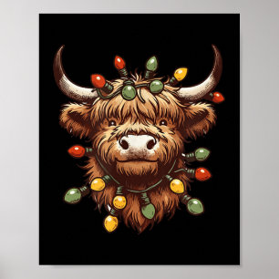 Highland Cow Christmas Xmas Santa Wooly Farm Anima Poster