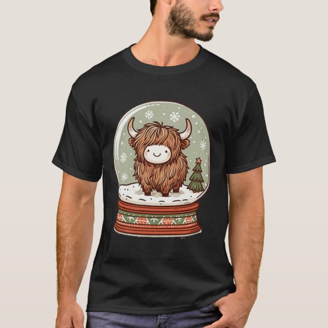 Highland Cow Christmas Xmas Santa Wooly Farm Anima T-Shirt (Front)