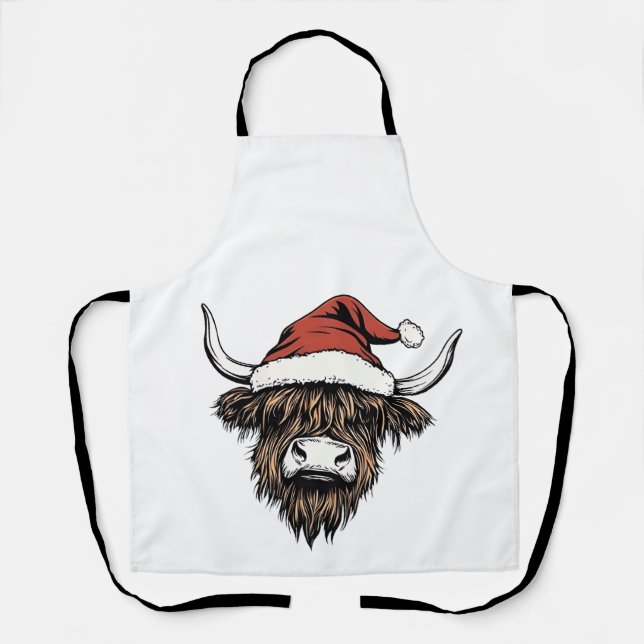 Highland Cow Christmas Xmas Santa Wooly Farm Apron (Front)