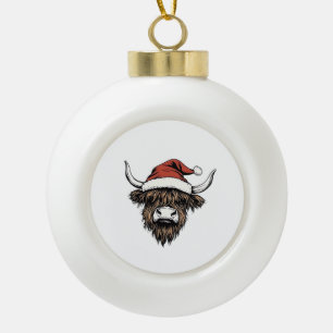 Highland Cow Christmas Xmas Santa Wooly Farm Ceramic Ball Christmas Ornament