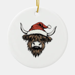 Highland Cow Christmas Xmas Santa Wooly Farm Ceramic Ornament