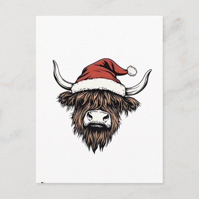 Highland Cow Christmas Xmas Santa Wooly Farm Invitation Postcard (Front)