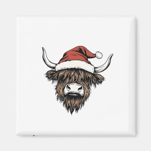 Highland Cow Christmas Xmas Santa Wooly Farm Magnet
