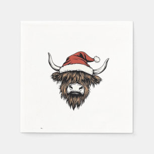 Highland Cow Christmas Xmas Santa Wooly Farm Napkin