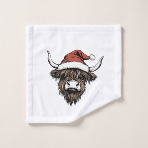 Highland Cow Christmas Xmas Santa Wooly Farm Wash Cloth