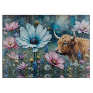 Highland Cow Colourful Cosmos  Cutting Board