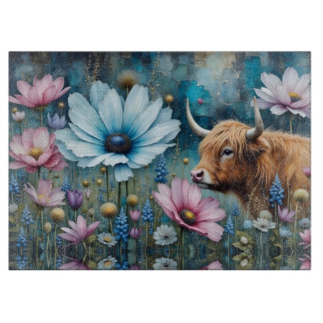 Highland Cow Colourful Cosmos  Cutting Board (Front)