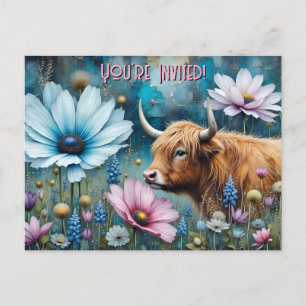 Highland Cow Colourful Cosmos Tapestry  Invitation Postcard