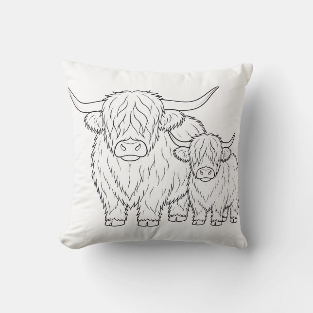 Highland Cow Colouring Book Pillow (Front)