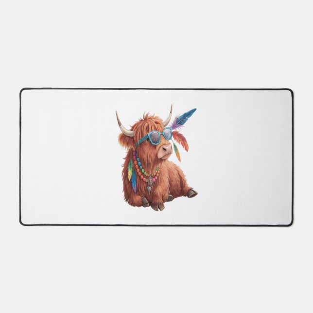 Highland Cow , Cool Cow , Sunglass Desk Mat (Front)