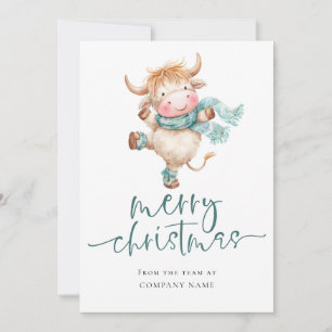Highland Cow Corporate QR logo Merry Christmas Holiday Card