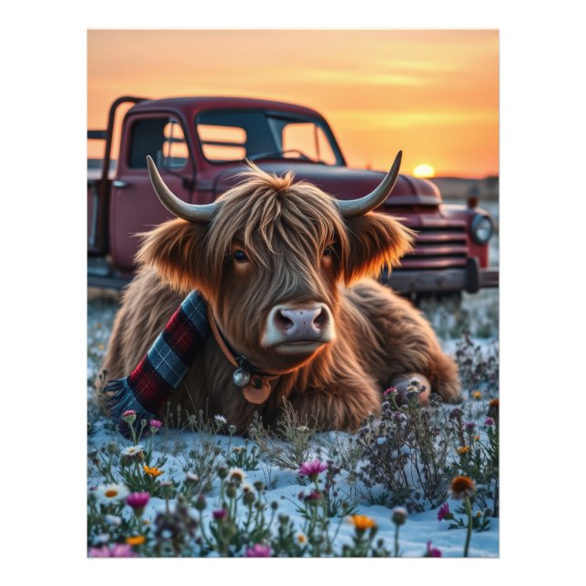Highland Cow Country Christmas Photo Print (Front)