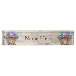 Highland Cow Country Desk Name Plate