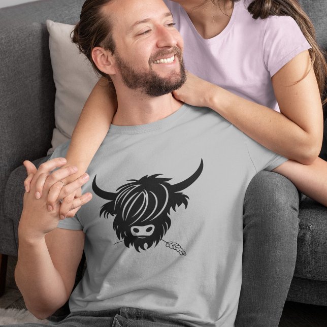Highland Cow Couples Matching Gray Valentines Day  T-Shirt (Creator Uploaded)