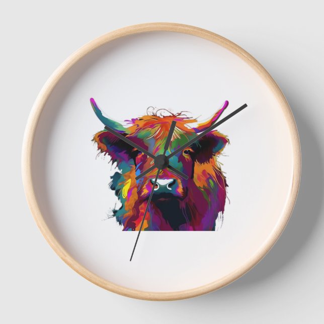 highland Cow, cow, highland cow art, cute highland Clock (Front)