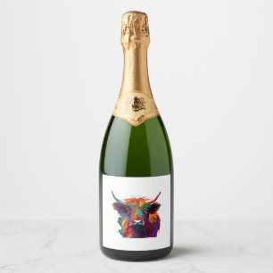 highland Cow, cow, highland cow art, cute highland Sparkling Wine Label