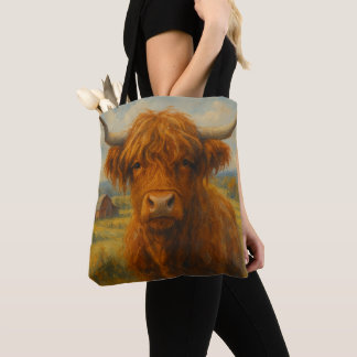 Highland Cow Cross Body Tote (Front & Rear View) Bag