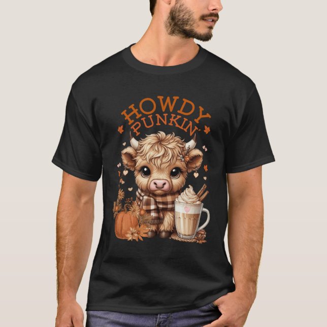 Highland Cow, Cute And Cosy Ready For Fall Fun! Lo T-Shirt (Front)