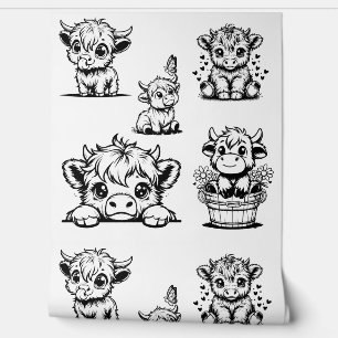 Highland Cow Cute Print Wallpaper