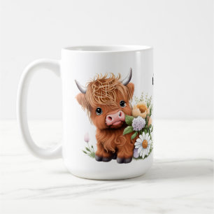 Highland Cow, Daisies Personalised Coffee Mug