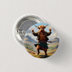 Highland Cow Dancing The Highland Fling, 3 Cm Round Badge