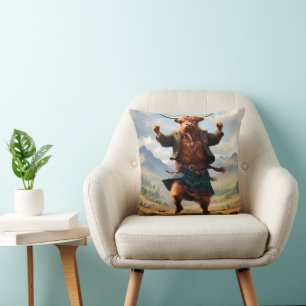 Highland Cow Dancing The Highland Fling, Cushion