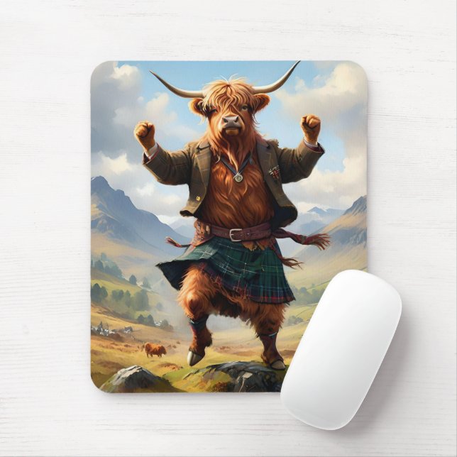 Highland Cow Dancing The Highland Fling, Mouse Pad (With Mouse)