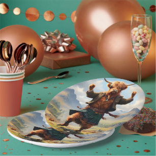 Highland Cow Dancing The Highland Fling, Paper Plate