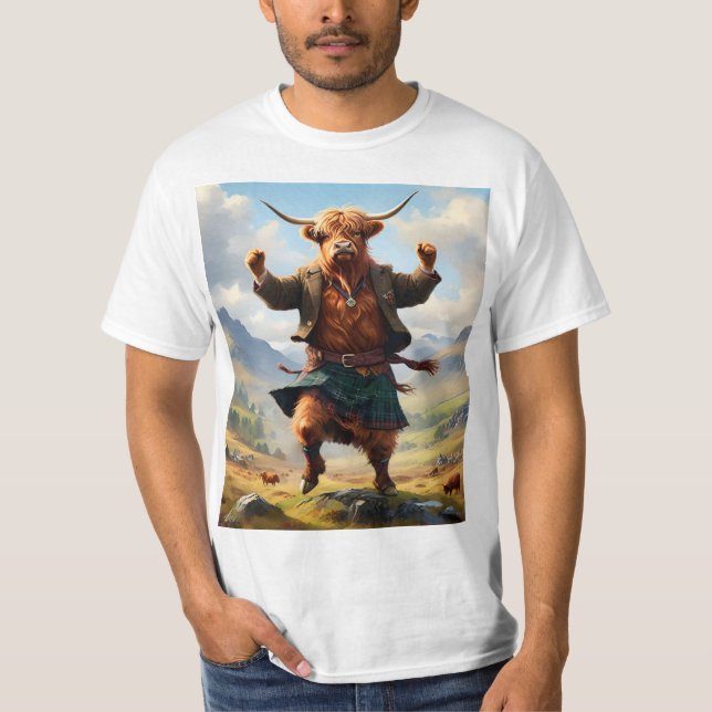 Highland Cow Dancing The Highland Fling, T-Shirt (Front)